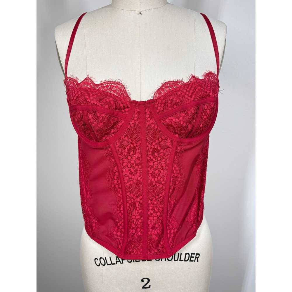 Urban Outfitters Out From Under Corset Top Large Red Lace Mesh Bustier Coquette